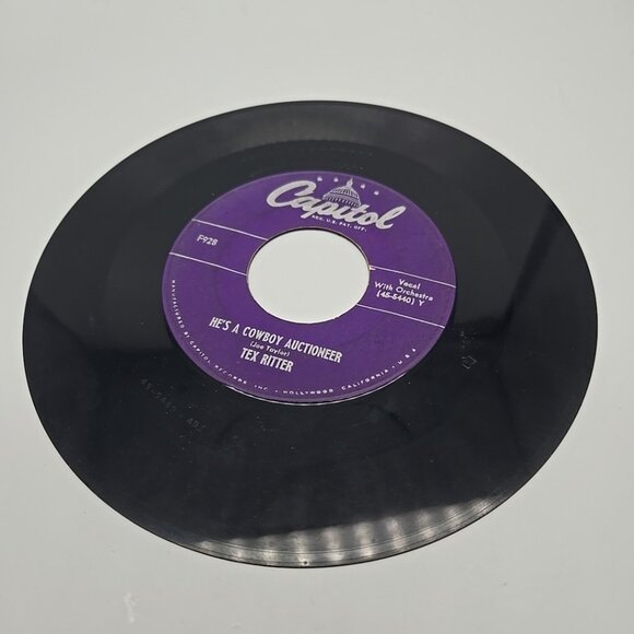 Boogie Woogie Cowboy / Hes A Cowboy Auctioneer by Tex Ritter 45 RPM Vinyl Record - Picture 2 of 4